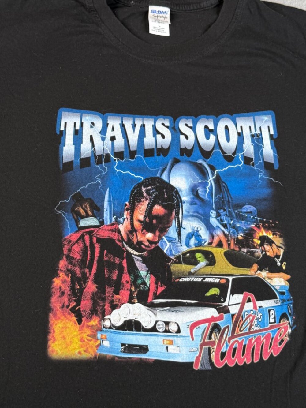 TRAVIS SCOTT LA Flame Rap Concert T-Shirt Adult Large Black Short Sleeve